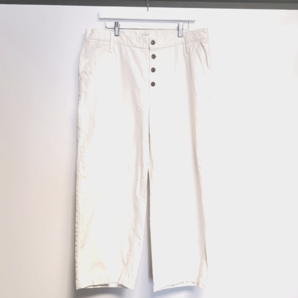 J. Crew Cream Wide-Leg Button-Fly Crop Pants 32 - Picture 4 of 7